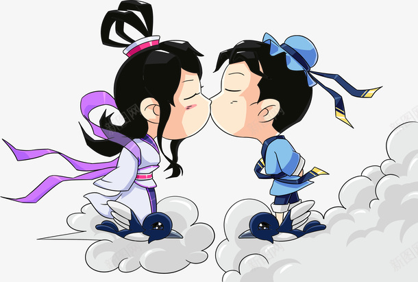 卡通牛郎织女人物插画psd免抠素材_新图网 https://ixintu.com 七夕 七夕佳节 中国风 人物插画 卡通牛郎织女 牛郎织女 鹊桥相会