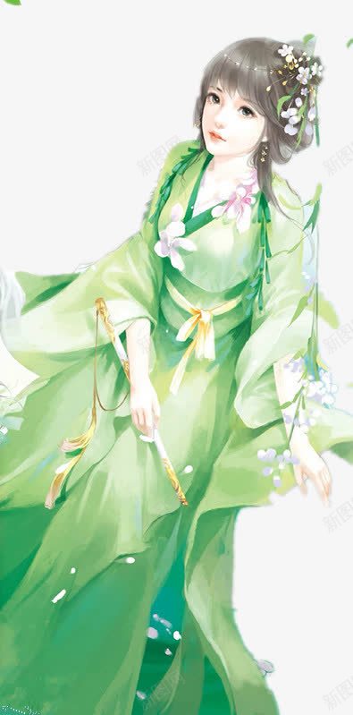 绿衣萧忧郁古风手绘女子png免抠素材_新图网 https://ixintu.com 古风 女子 忧郁 手绘 绿衣