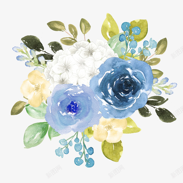 水彩手绘花朵装饰png免抠素材_新图网 https://ixintu.com 叶子 手绘植物 植物 植物装饰 花叶 花朵