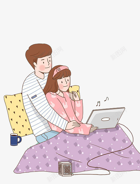 卡通一起看电视的情侣图png免抠素材_新图网 https://ixintu.com 卡通 平板 恋人 恩爱的 情侣 插图 看电影