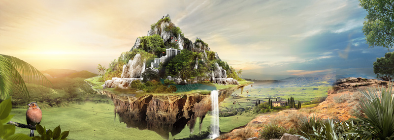 大气科幻海报jpg设计背景_新图网 https://ixintu.com 创意 商务 大山 开心 悬浮 森林 瀑布 科幻 科技