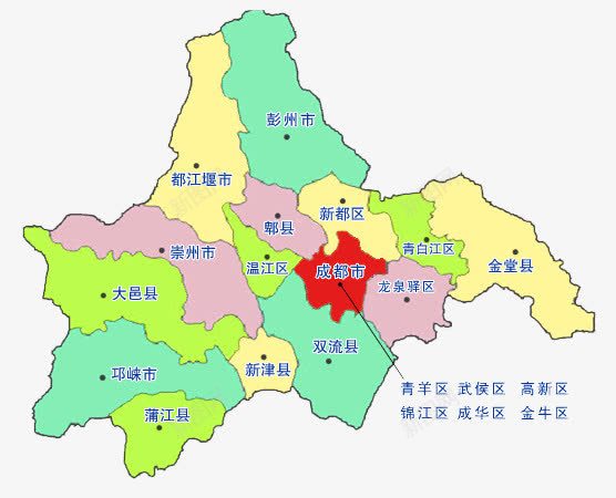一副彩色成都地图png免抠素材_新图网 https://ixintu.com 交通 四川 地图 彩色 成都 领土