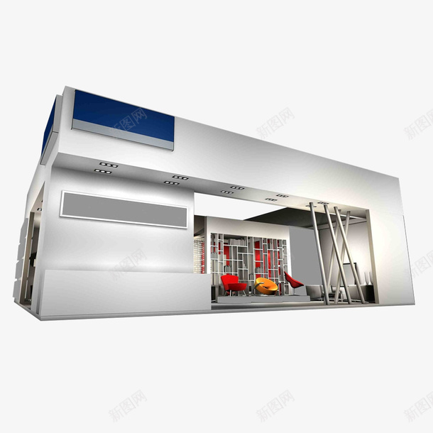 现代风格3D展厅psd免抠素材_新图网 https://ixintu.com 3D展厅 展览 效果图 现代风格 简约大气 蓝白色调