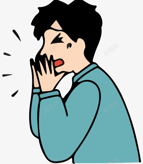 手绘卡通青年人咳嗽png免抠素材_新图网 https://ixintu.com 不舒服 卡通 卡通咳嗽 咳嗽 嗓子不舒服 感冒 流感 生病 症状 难受