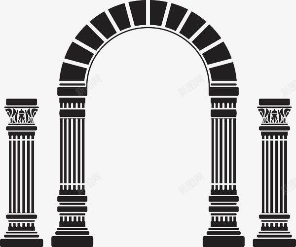 黑色扁平拱门png免抠素材_新图网 https://ixintu.com 建筑门窗 扁平化 手绘 手绘拱门 拱门 石柱 神殿柱子 黑色手绘
