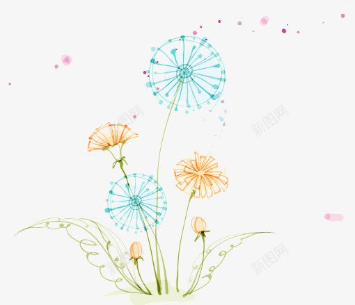 蒲公英花卉png免抠素材_新图网 https://ixintu.com 向日葵 唯美 手绘 素描 紫丁香 花卉 花朵 蒲公英