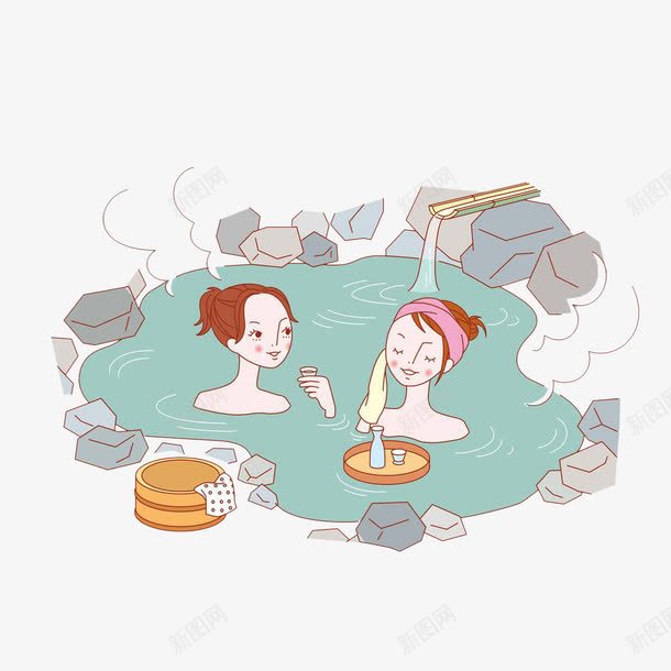 卡通泡温泉的女孩png免抠素材_新图网 https://ixintu.com 养身保健 卡通手绘 泡温泉女孩 消除疲劳 驱寒健身