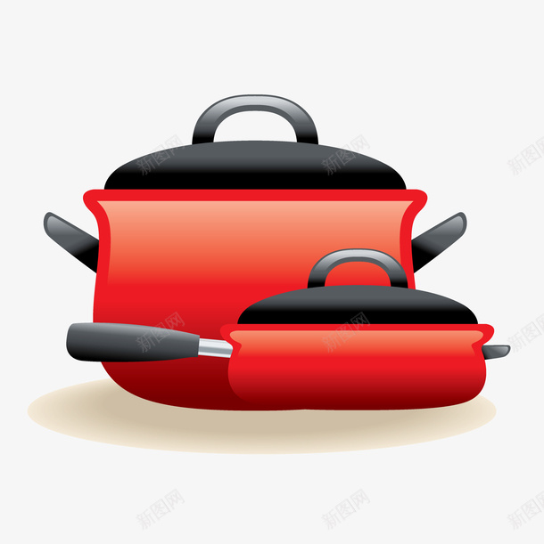 手绘卡通红色厨房用品锅具png免抠素材_新图网 https://ixintu.com 不粘 厨房用品 双耳 家用炖锅 小汤锅 炒锅 煮粥 电磁炉 红色锅具 锅具