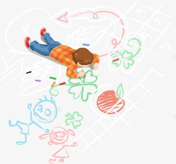 趴在地上画画的男孩png免抠素材_新图网 https://ixintu.com 地上 男孩 画画