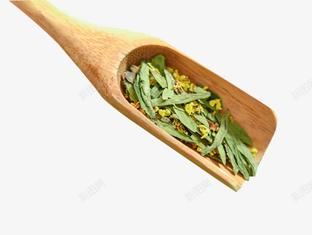 龙井桂花茶png免抠素材_新图网 https://ixintu.com 木勺里的茶叶 桂花干 桂花茶 混合桂花茶素材 绿茶桂花茶素材