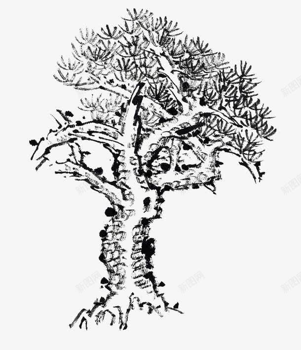 手绘水墨画迎客松png免抠素材_新图网 https://ixintu.com 中国风迎客松 国画 国画线稿 工笔画 手绘松树 松树线稿 水墨迎客松