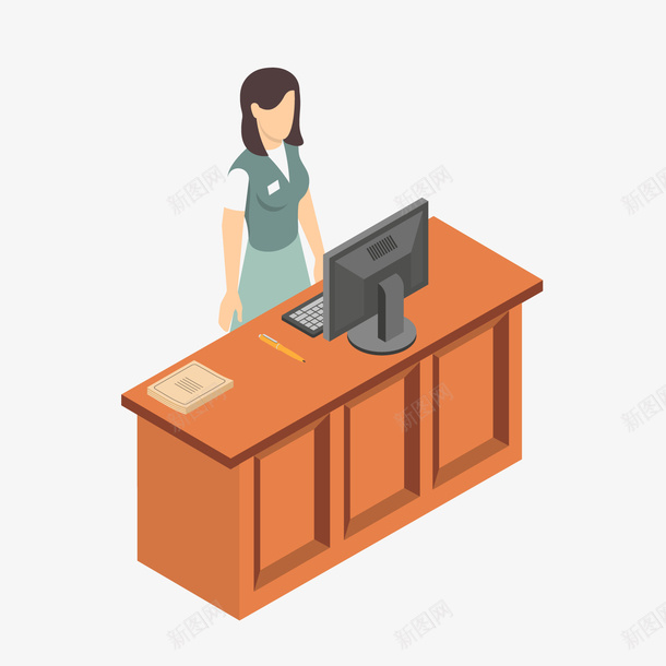 酒店前台女孩png免抠素材_新图网 https://ixintu.com 前台 卡通人物 卡通女子 电脑 酒店前台