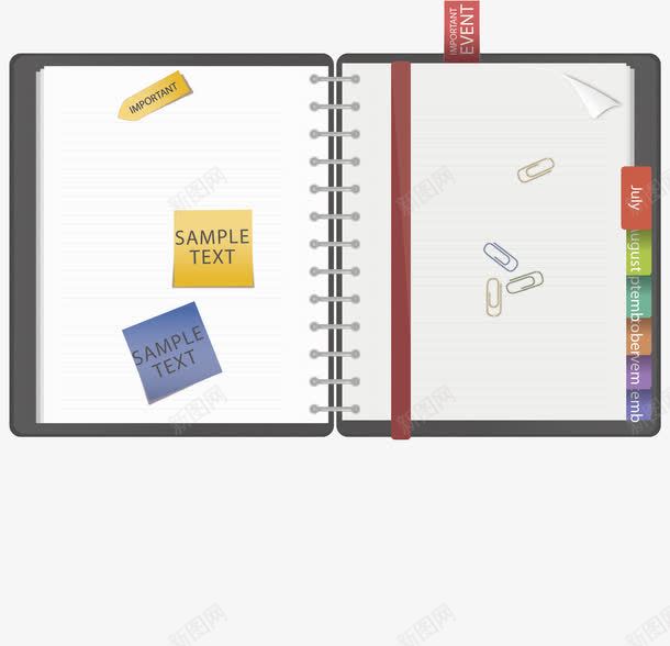 卡通笔记本png免抠素材_新图网 https://ixintu.com 作业本 小学作业本 手绘 日记本 曲别针 笔 记录表