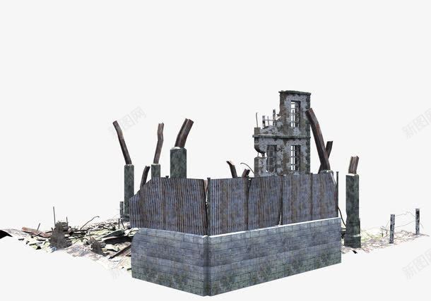 废墟png免抠素材_新图网 https://ixintu.com 复古 废墟 建筑 残破 破旧