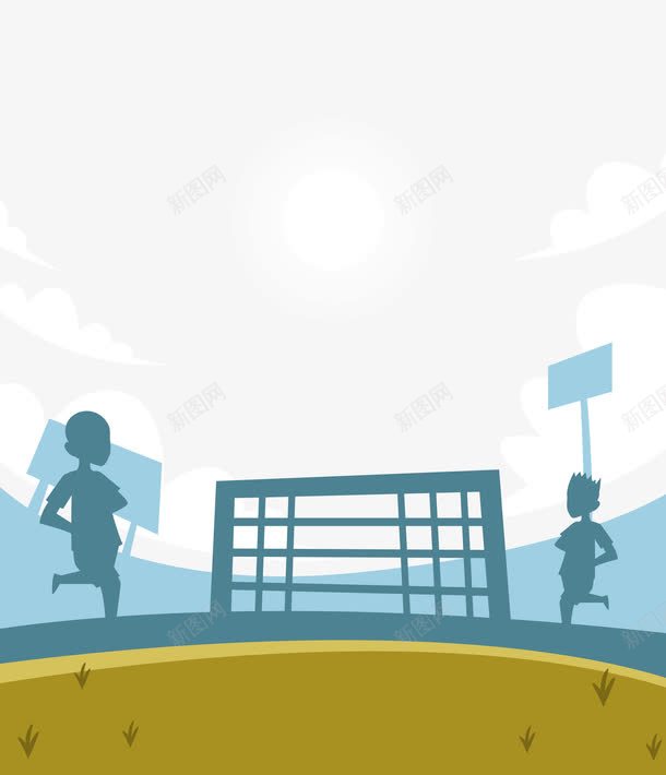 卡通足球场儿童背景png免抠素材_新图网 https://ixintu.com 体育运动 儿童足球 卡通手绘 平面装饰 足球场 足球门 青少年足球