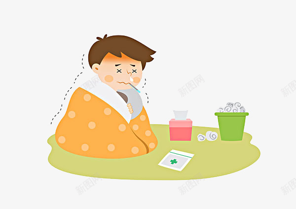感冒打喷嚏png免抠素材_新图网 https://ixintu.com 医疗医药 卡通手绘 垃圾桶 温度计 瑟瑟发抖 装饰