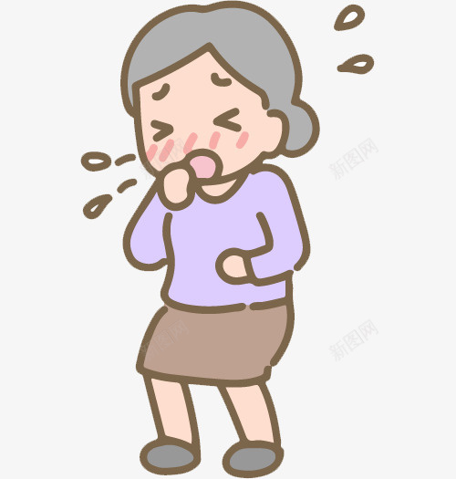 手绘卡通老奶奶咳嗽png免抠素材_新图网 https://ixintu.com 不舒服 卡通 卡通咳嗽 咳嗽 嗓子不舒服 感冒 流感 生病 症状 老婆婆卡通 难受
