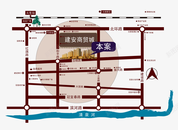 地产区位图psd免抠素材_新图网 https://ixintu.com psd 区位图 区位图地产 地产 深红色 白色