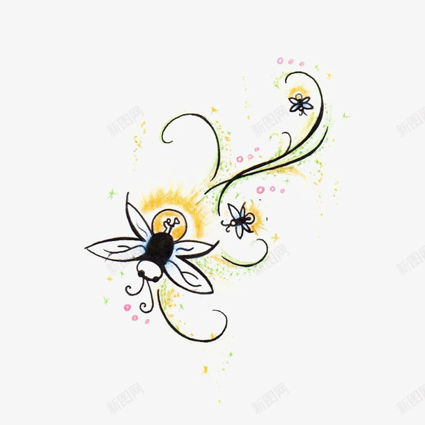 卡通萤火虫花纹png免抠素材_新图网 https://ixintu.com 卡通 卡通萤火虫 发光 手绘 插画 翅膀 花纹 萤光 萤火虫 飞翔