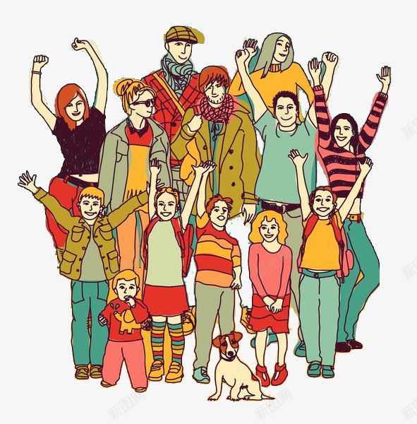 彩色人物读物插画png免抠素材_新图网 https://ixintu.com 人物图像 人物插画 人物群像 卡通平面 手绘 读物插画 高兴喝彩