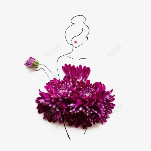 盘发的紫荆花少女png免抠素材_新图网 https://ixintu.com 优雅 创意 卡通 女装 少女 性感 抹胸连衣裙 盘发女生 礼服 美女 花朵礼服 设计 连衣裙