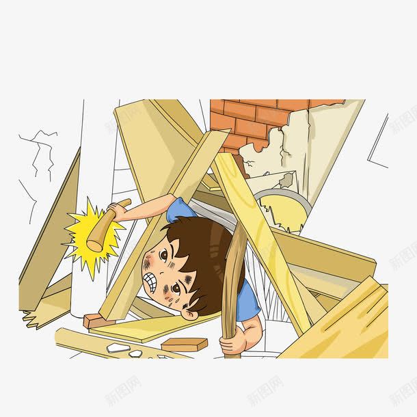 困在废墟中的小孩敲打墙面png免抠素材_新图网 https://ixintu.com 卡通地震 寻求救助 废墟中的小孩 敲打墙面
