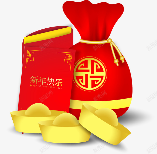 猪年新年红包钱袋子元宝矢量图ai免抠素材_新图网 https://ixintu.com 元宝 新年红包 海报装饰 猪年 猪年红包 矢量图 金袋子 钱袋子