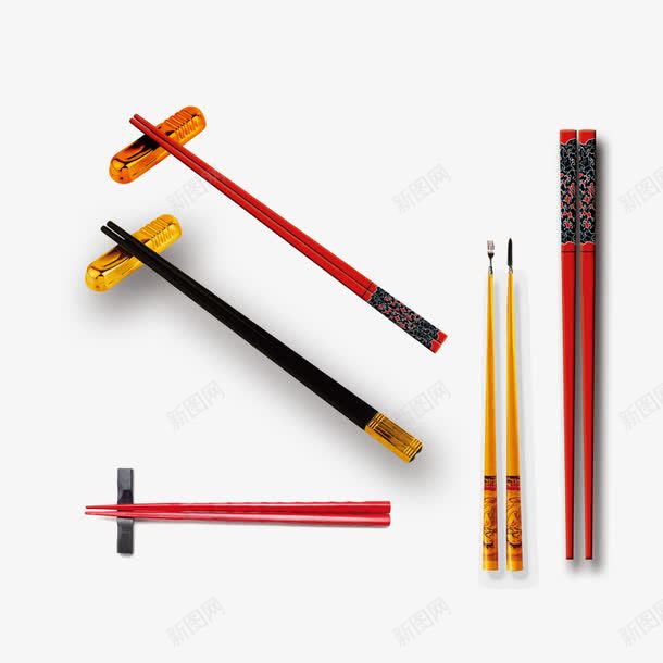 古风木筷子psd免抠素材_新图网 https://ixintu.com 产品实物 暗红色 木料 筷子架 黑色