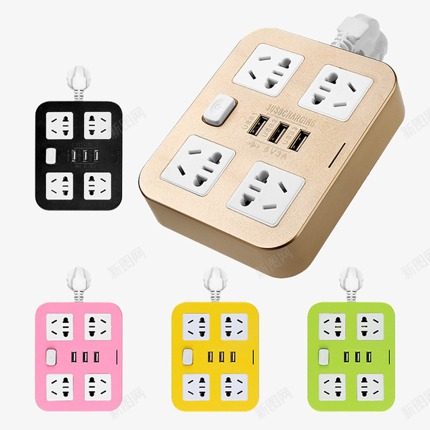 带USB充电插头psd免抠素材_新图网 https://ixintu.com 充电插头 创意 多功能 多孔 家用 带USB 插座 转换器 转换插头