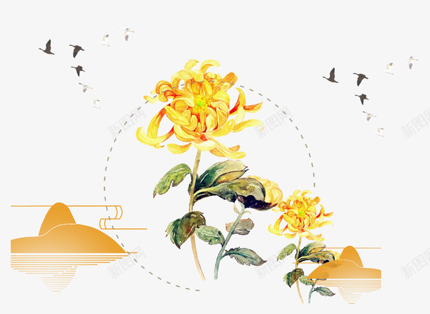 彩绘装饰重阳菊花元素png免抠素材_新图网 https://ixintu.com 99 九月初九 彩绘 手绘插画 菊花 装饰图案 重阳节