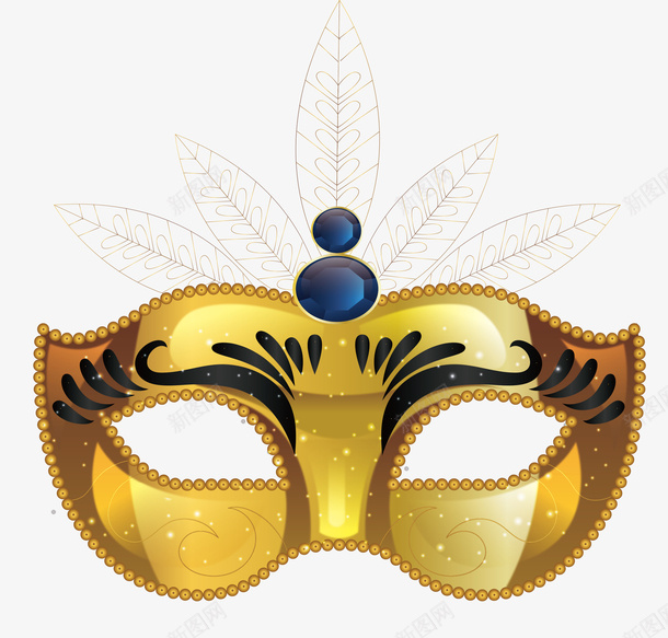 黄金逼真面具矢量图ai免抠素材_新图网 https://ixintu.com PARTY 文艺 欢庆 派对面具 舞会 设计 逼真黑金面具 面具 魅力 魅惑 黄金面具 黑金 矢量图