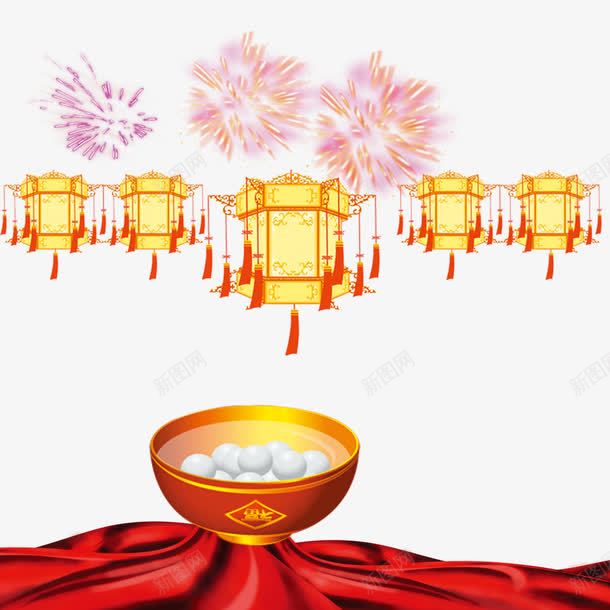 元宵节花灯装饰psd免抠素材_新图网 https://ixintu.com 元宵节 汤圆 烟花 红绸 花灯