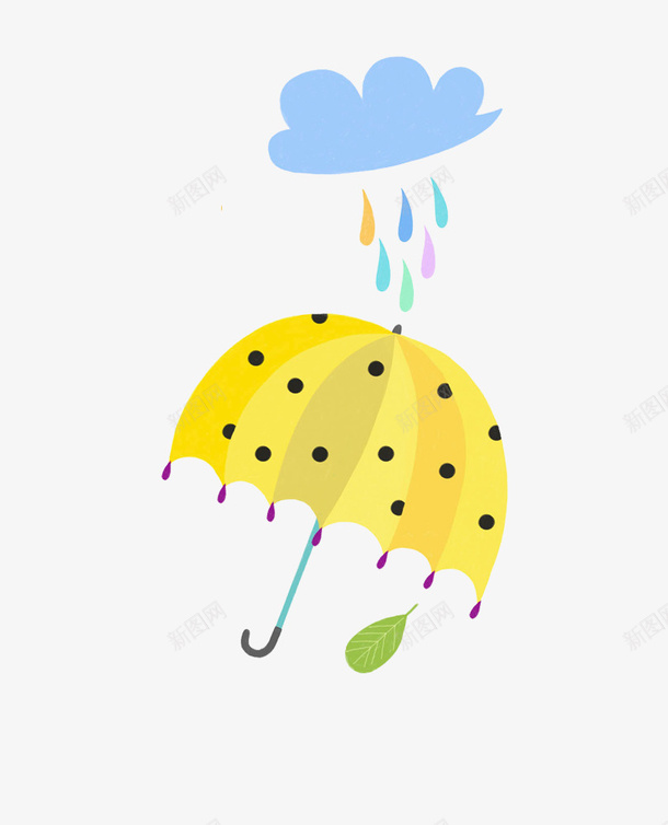 手绘可爱卡通插图黄色波点雨伞