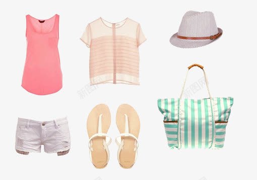夏日清新出游套装png免抠素材_新图网 https://ixintu.com 凉鞋 女装 服饰搭配 衣服