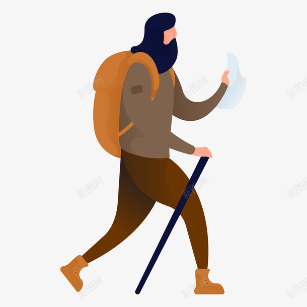 卡通夸张徒步登山男子人物插画png免抠素材_新图网 https://ixintu.com 人物 人物形象 卡通登山杖 夸张风格 徒步登山男子 插画 职业插画