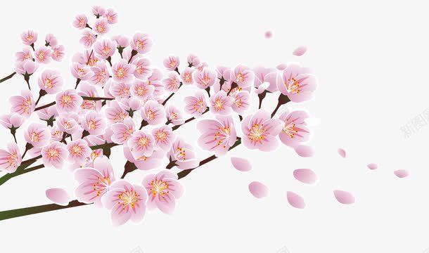 粉色手绘桃花树枝装饰图案png免抠素材_新图网 https://ixintu.com 免抠PNG 手绘 树枝 桃花 粉色 花瓣飘落 装饰图案