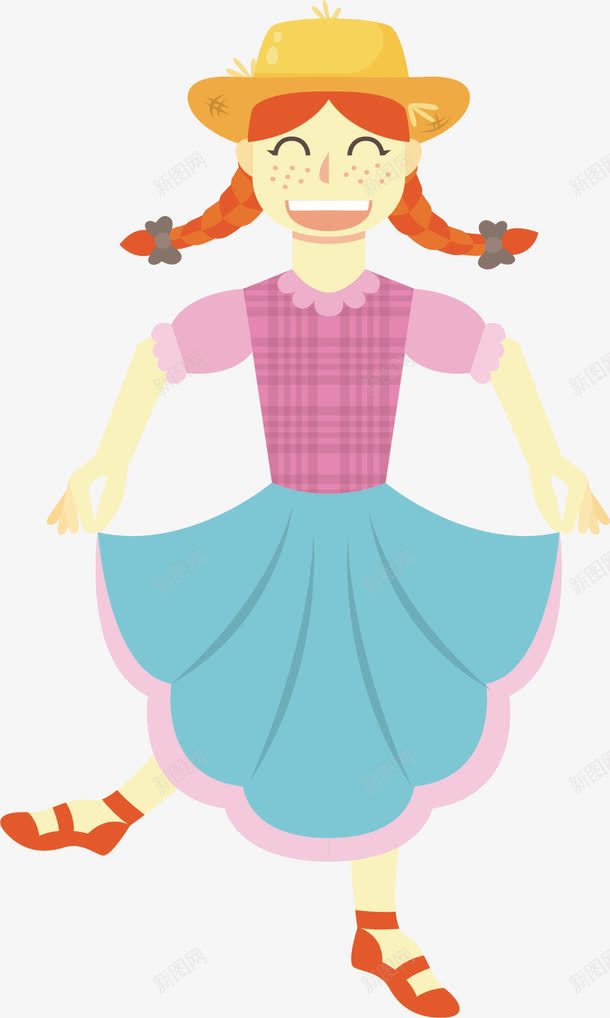 脸上有雀斑的女孩png免抠素材_新图网 https://ixintu.com 参加舞会 矢量素材 草帽女孩 连衣裙 雀斑女
