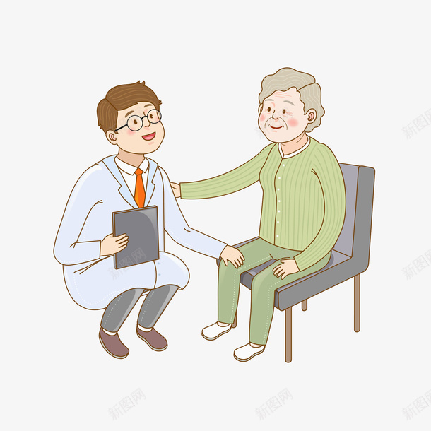 给老人检查身体的医生png免抠素材_新图网 https://ixintu.com 主治医 医患关系 患者 检查 椅子 男人 老人 高兴地
