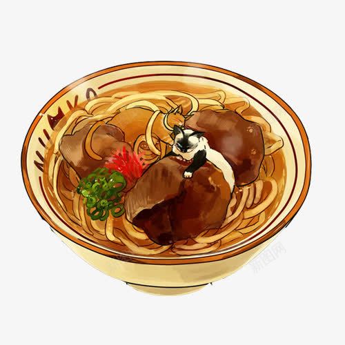 牛肉麻辣面手绘画片psd免抠素材_新图网 https://ixintu.com 手绘美食 牛肉片 牛肉面 面条 麻辣面