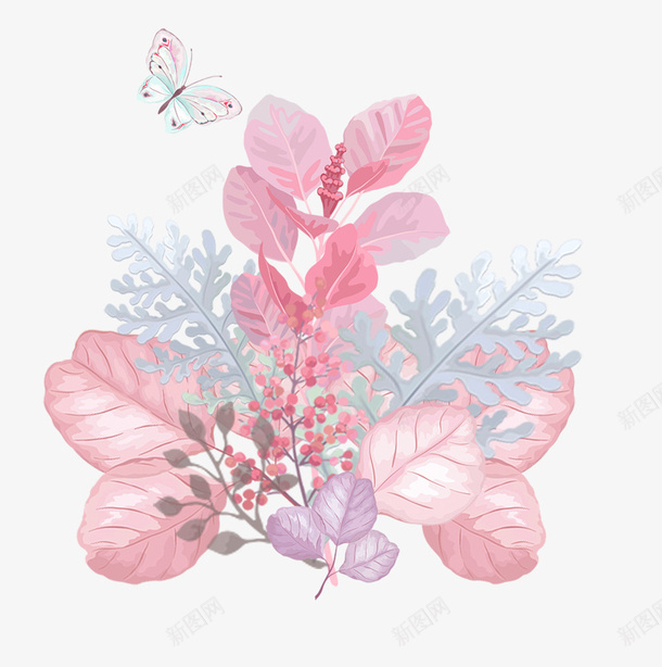 手绘淡雅叶子与花朵装饰png免抠素材_新图网 https://ixintu.com 小清新 手绘叶子 手绘画 手绘花朵 手绘花束 手绘花草 田园风 花朵装饰