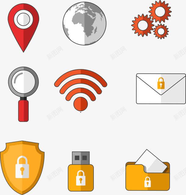 手绘扁平图案图标png_新图网 https://ixintu.com WIFI 加密 图标 安全 定位 扁平 手绘 网络