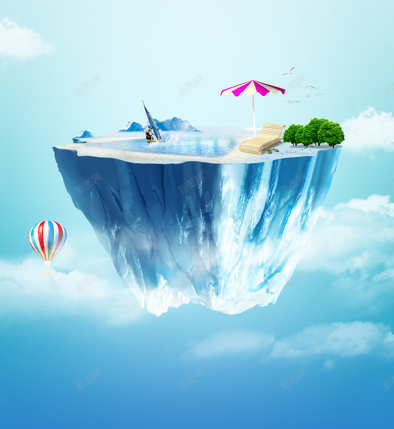 悬浮在半空中的冰山jpg设计背景_新图网 https://ixintu.com 冰山 小清新 开心 悬浮 文艺 漂浮 热气球 简约 遮阳伞
