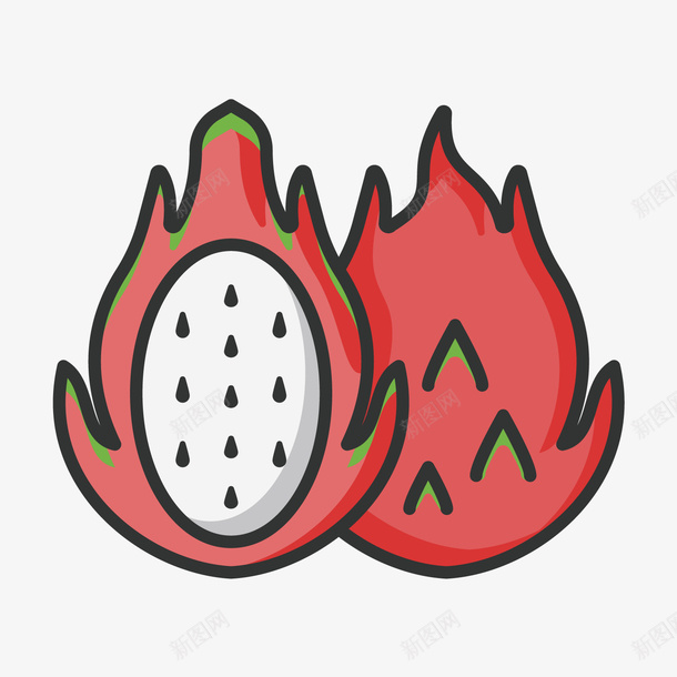 红色手绘线稿火龙果食物png免抠素材_新图网 https://ixintu.com 扁平化 手绘 火龙果 热带食物 种子 红色 线稿