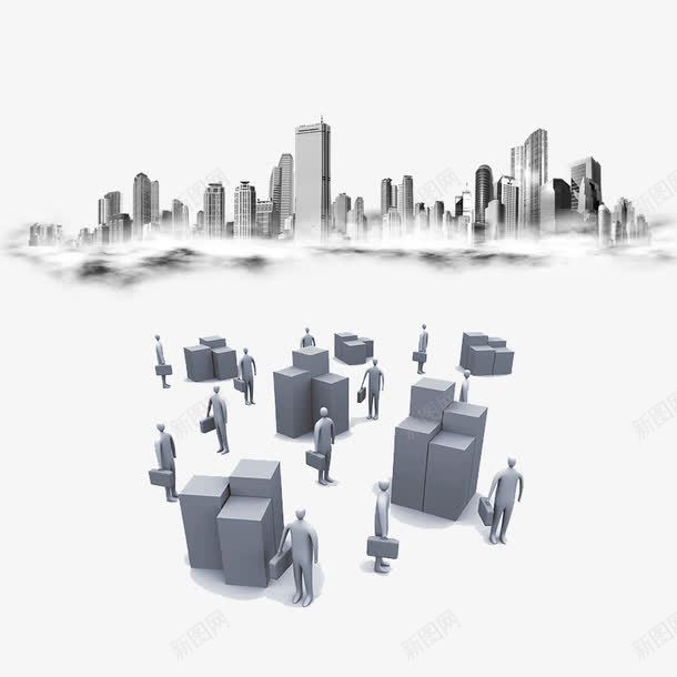 手绘城市商业繁荣png免抠素材_新图网 https://ixintu.com 商业 商务 城市 繁荣
