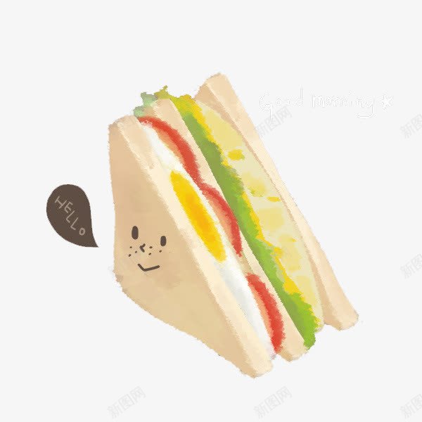 手绘三明治png免抠素材_新图网 https://ixintu.com 三明治 早餐 清晨