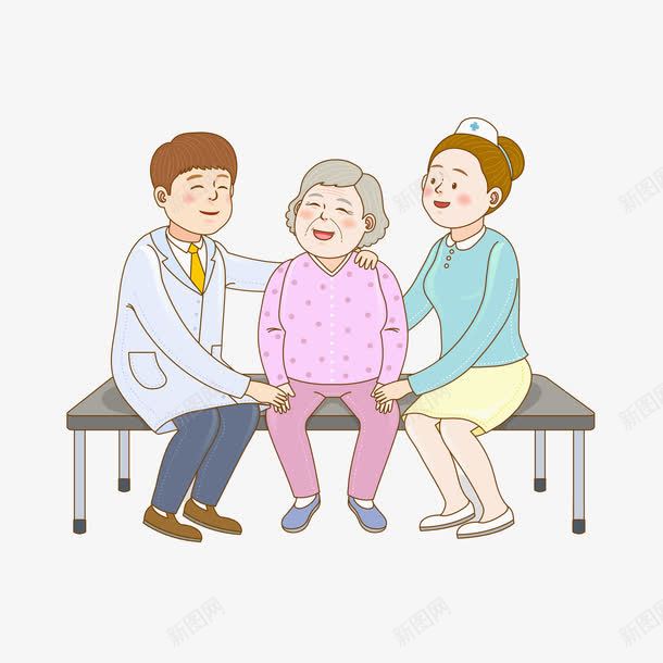医生和病人png免抠素材_新图网 https://ixintu.com 卡通人物 手绘平面 护士 男医生 病人 老奶奶 老婆婆卡通 老母亲