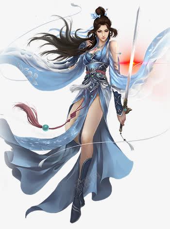手绘长剑蓝色飘带女子png免抠素材_新图网 https://ixintu.com 女子 手绘 蓝色 长剑 飘带