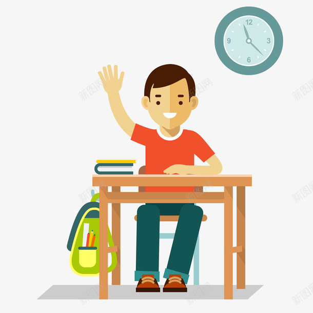 男孩举手回答问题插画png免抠素材_新图网 https://ixintu.com 上课 举手答题 免抠PNG 右手举手 小男孩举手 开学 教育 时钟 男孩举手回答问题插画 课桌 高举手臂