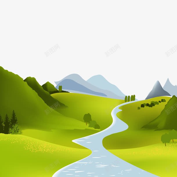 自然风光小河流山川png免抠素材_新图网 https://ixintu.com ai 卡通插画 小河流 山川 插画 水彩河流 矢量插画 自然风光 自然风景蓝天黄花河流