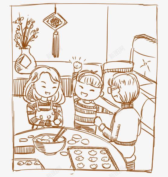 手绘一家人png免抠素材_新图网 https://ixintu.com 一家人 人物 人物插画 包饺子 卡通人物 手绘人物 插画